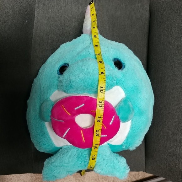 Narwhal holding a Donut 16" Plush Soft Green Pink - Picture 7 of 14